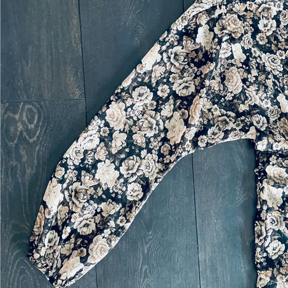 ZARA Floral Metallic Long Sleeve Mini Dress - Picture 8 of 14